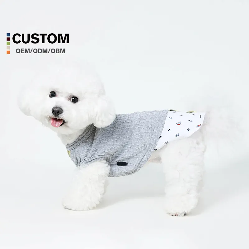 OEM moda y lindo perro botón diseño vestidos para perros tela fresca moda Bichon Frise ropa para mascotas