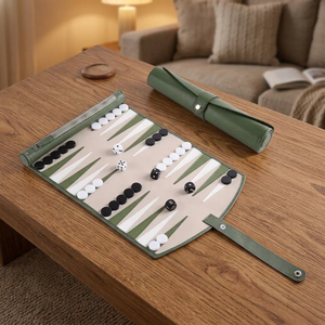 Juego de Backgammon Plegable y Ecológico de Cuero de MORGANS INDUSTRIES con Dados y Estuche de Transporte, Color Verde - Product Image 1