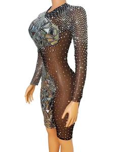 Combinaison scintillante noire en maille avec strass argentés pour femme – Idéale pour la danse, les soirées, les anniversaires, les spectacles et les séances <span class=keywords><strong>photo</strong></span> - Product Image 3