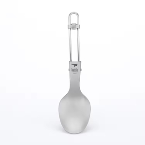 Cuillère, fourchette et couteau en titane ultralégers pliables, de qualité alimentaire, pour le camping, la pique-nique et les activités de plein air, avec manche sablé gris argenté - Product Image 6