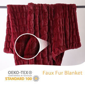Manta de Piel Sintética a Buen <span class=keywords><strong>Precio</strong></span>, Doble Cara, Color <span class=keywords><strong>Vino</strong></span> Tinto, con Textura Arrugada, Extra Suave, para Decoración del Hogar - Product Image 1