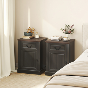 <strong>Side</strong> Table Set of 2, End Tables with Drawer and <strong>Cabinet</strong>, Nightstands for Small Spaces, Living Room, <strong>Black</strong> - Product Image 1