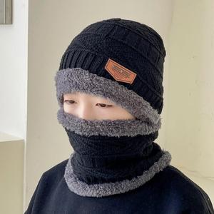 Chapeau en tricot épais et chaud pour l'automne et l'hiver, pour hommes et femmes, style uni, chapeau d'hiver en coton, écharpe en <span class=keywords><strong>cachemire</strong></span>, ensemble chapeau et <span class=keywords><strong>gants</strong></span> - Product Image 6