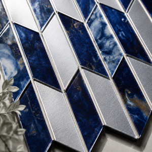 Mosaïque de verre <span class=keywords><strong>bleu</strong></span> argenté <span class=keywords><strong>Chevron</strong></span> moderne, imperméable, pour la décoration murale d'appartements, salles de bain, hôtels, bars, épaisseur 8 mm - Product Image 6