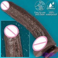 Grand Godemichet Noir en Silicone à Double Densité avec Ventouse, Godemichets Anaux de Grande Taille avec Tige Courbe pour Stimulation du Point G et Étirement Anal Profond