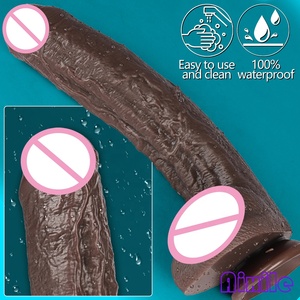 Grand Godemichet Noir en Silicone à Double Densité avec Ventouse, Godemichets Anaux de Grande Taille avec Tige Courbe pour Stimulation du Point G et Étirement Anal Profond - Product Image 1