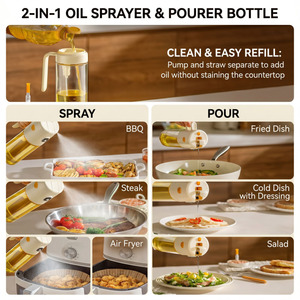 Spruzzatore e Dispenser 2 in 1 per Olio d'Oliva in Vetro con Pompa e Cannuccia, Design Separato con Principio a Leva, Ugello per BBQ - Product Image 4