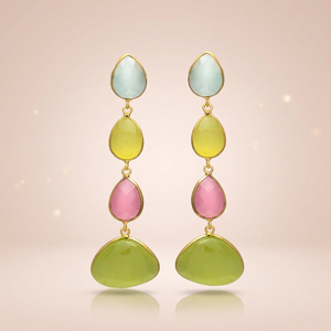 Pendientes Colgantes de Plata Hechos a Mano con Piedras Preciosas, Chapados en Oro, Estilo Boho Étnico, Regalo para Fiestas - Product Image 2