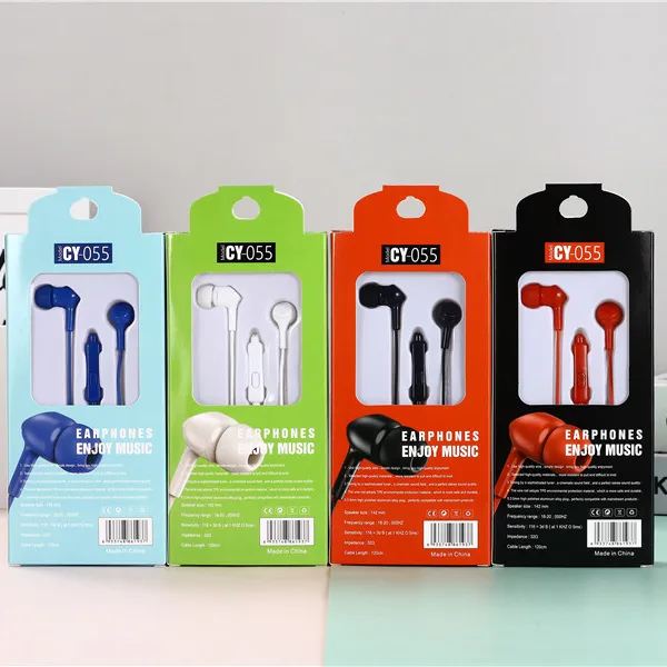 Factory price CY-055 Wired Earphones universal Headphones in Ear with Mic Stereo cy055 Sports headset with 3.5mm plug