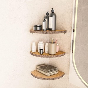 Wooden Wall Mounted <b>Shelves</b> Round Corner Storage <b>Rack</b> Durable For Kitchen Bathroom Organization - Product Image 2