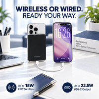 Batterie externe magnétique personnalisable 5000 mAh, chargeur sans fil 15 W, ultra-mince, portable, mini USB C, charge rapide pour téléphones mobiles