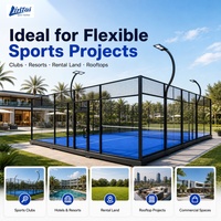 Lapangan Padel Klasik Tahan Lama Grosir Langsung 12mm Kaca Tempered Biru dengan Lampu LED Lapangan Tenis Padel Mobile Panoramic