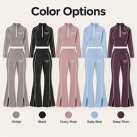 Ensemble deux pièces tricoté personnalisé pour femme, en polyester et élasthanne, pantalon large uni en tissu extensible pour les occasions décontractées