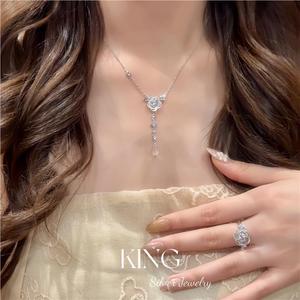 Ensemble collier et boucles d'oreilles en argent sterling S925, motif fleur de rose, serti griffe, cadeau pour femme, bijoux - Product Image 3