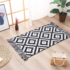 <span class=keywords><strong>Tappeto</strong></span> da <span class=keywords><strong>Bagno</strong></span> Stile Boho, 100% Tessuto, Stampa Geometrica Nera con Animali, Reversibile, in Cotone con Nappe, Realizzato a Macchina - Product Image 3