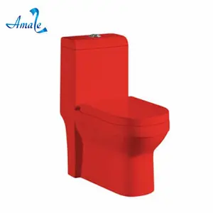 Керамическая санитарная посуда, сифонный туалет, унитаз красного цвета