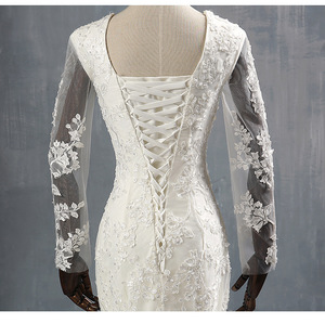 Recién llegado, vestido de novia de <span class=keywords><strong>sirena</strong></span> de manga larga con cuello redondo transparente elegante con foto <span class=keywords><strong>Real</strong></span>, vestido de novia de cola de <span class=keywords><strong>pez</strong></span> de encaje hermoso - Product Image 6