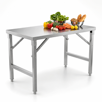 Table de travail pliable en acier inoxydable de qualité durable, 201, 1 niveau, pieds ronds, pour la restauration et la cuisine