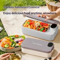 Boîte à lunch chauffante pour l'extérieur et la maison, capacité 900 ml, acier inoxydable 304, affichage numérique intelligent, compatible USB/voiture, bento électrique