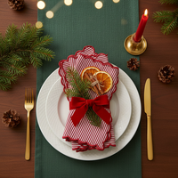 Serviettes en lin faites à la main à motif carreaux canne à sucre Joyeux Noël, bord festonné brodé, fournitures festives fantaisistes pour la maison