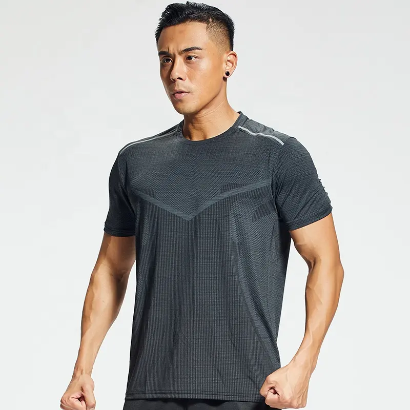 Four way elastic shirts men light fit printed short sleeve high end quality gym design T shirt