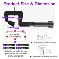 Pistolet perforateur portable de type C alimenté au lithium avec lames interchangeables, coupe-trou intelligent haute efficacité pour tuyaux galvanisés