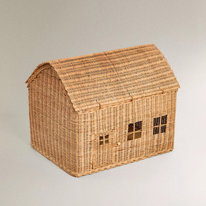Hand Woven Miniature House <b>Toy</b> <b>Storage</b> <b>Basket</b> Rattan Rectangle Shape Multifunctional Children's Playhouse <b>Storage</b> Solution - Product Image 2