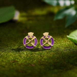 Boucles d'oreilles tendance en acier inoxydable 316L plaqué or PVD, émail violet, design rond, bijoux pour femmes - Product Image 3