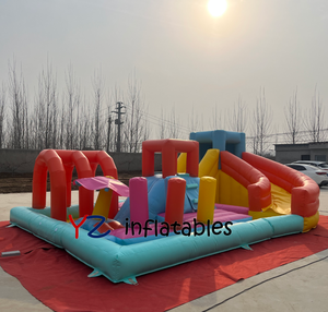 Château gonflable <span class=keywords><strong>de</strong></span> qualité commerciale en PVC couleur macaron, parcours d'obstacles gonflable avec toboggan pour enfants - Product Image 5