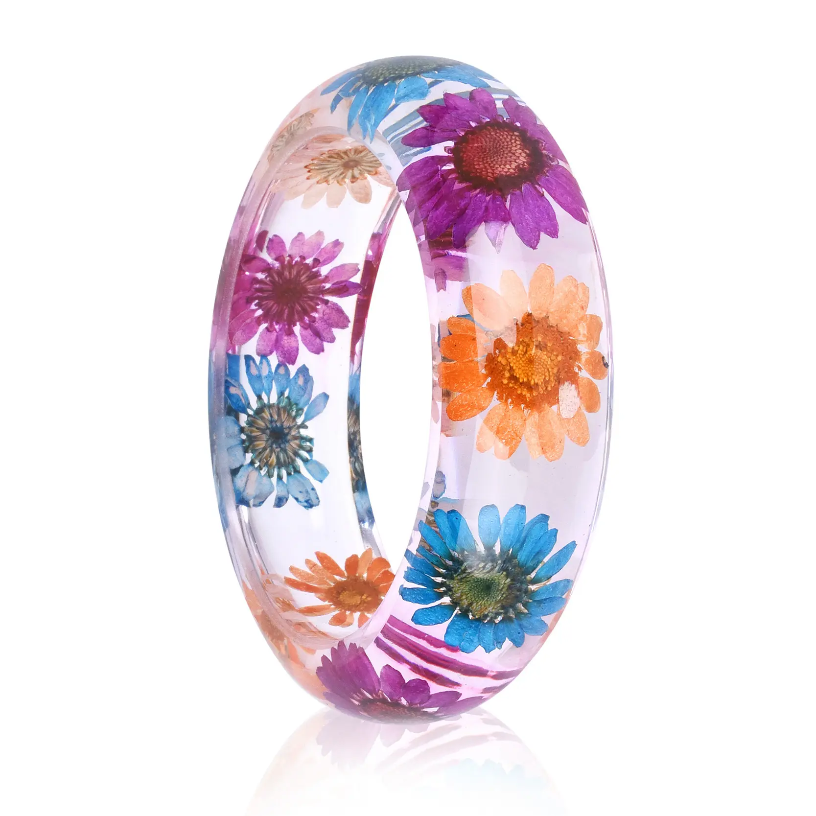 Unique Female Handmade Plant Jewelry Crystal Resin Jewelry Natural Flower Real Pressed Dried Flower Bracelet Bangle