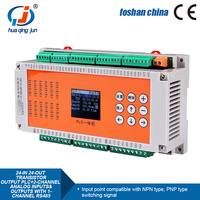 Huaqingjun 24DI 24DO Salidas de transistores PLC RS485 Entradas analógicas de 2 canales Salidas 0-10V 0-20mA Modbus RTU PLC para VFD