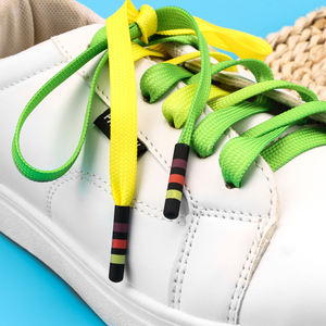 Tali Sepatu Sneaker dengan Logo Cetak Kustom, Gradasi Kuning-Hijau, Poliester, Datar, dengan Ujung Logam - Product Image 6