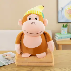 AIFEI oyuncak yeni peluş oyuncak muz maymun bebek karikatür klima 2-in-1 yastık battaniye çocuk hediye
