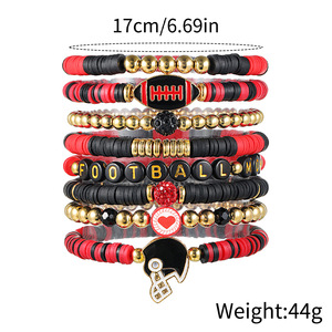 Football Mom <b>Bracelet</b> Set Blue White Gold Beads Stackable Jewelry Gift for Women Unisex Fashion <b>Beaded</b> <b>Bracelets</b> - Product Image 5