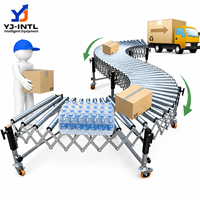 Système de convoyeur à rouleaux télescopique mobile, vitesse réglable, rouleaux en acier, roues pivotantes de 4 pouces, frein, option sans alimentation 110V/220V/380V