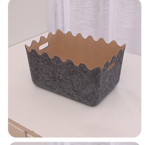 Cesta de almacenamiento portátil de fieltro con borde ondulado, organizador de libros, caja de almacenamiento integrada para juguetes con asa. - Product Image 5