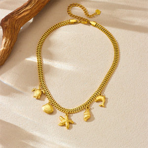 Ocean Series Gold Plated Stainless Steel <b>Necklace</b> With Starfish Turtle Dolphin Charms <b>Beach</b> Style Pendant Chain Jewelry - Product Image 2