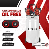 Compresseur d'air silencieux sans huile Compair 100L vertical à double tête et double moteur, grande puissance, haut débit