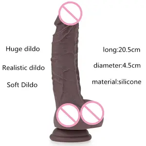 Harga pabrik Dildo pria cokelat silikon 8 inci untuk wanita mainan realistis besar seks dewasa Dildo Penis Ultra lembut