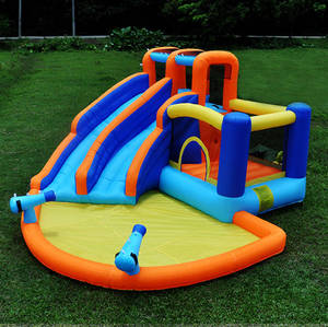 Manlian bền màu xanh PVC đôi-trượt Inflatable lâu đài Trampoline giật gân hồ bơi dễ dàng thiết lập nhỏ gọn sử dụng nhà Bouncer cho 5-10 trẻ em - Product Image 2