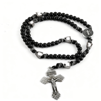 Collier de prière personnalisé avec perles en bois de 10 mm, cordons paracorde, chapelet religieux Saint Benoît, crucifix, pendentif croix