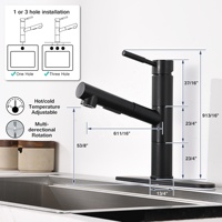 Robinet de cuisine AOWE au design moderne en acier inoxydable chromé, à montage sur plan, avec douchette extractible, valve en céramique, eau froide et chaude, 1 poignée