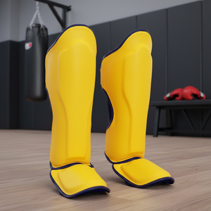 FIRST FITNESS INDUSTRIES Protège-tibias MMA Muay Thai Kickboxing Protection Professionnelle Logo Personnalisé Chauffe-pieds Élastiques en Cuir - Product Image 3