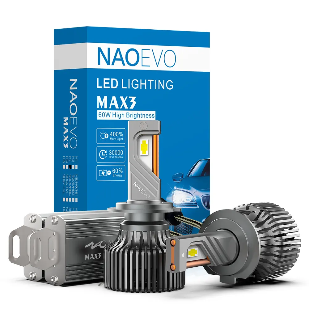 NAO หลอดไฟ Led MAX3 120 30000LM H7 H11,หลอดไฟหน้าสำหรับรถยนต์ H4 9005 H7