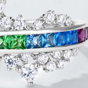 Anello Arcobaleno Multicolore in Argento Sterling 925 con Taglio Princess Anello Eternity da Donna Anello di Fidanzamento Nuziale per Donna - Product Image 5