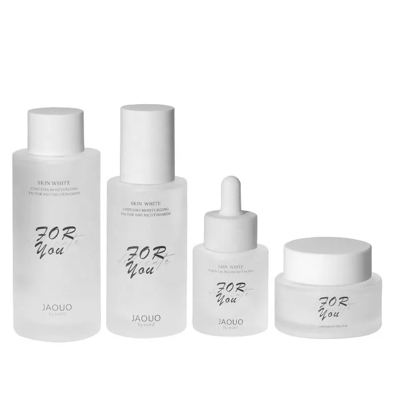 Nieuwe Glazen Huidverzorging Essence Cream Pot Serumpompfles 30G 50G Met Matte Witte Druppeldop