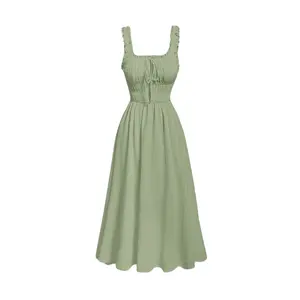 New Look 2024 Women Green Color Plus Size Maxi Dress Sleeveless Casual Cotton Beach Wear Maxi Dress for Women