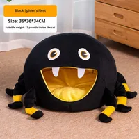 Lit pour chat Spider, hiver, chaud, écologique, résistant aux griffures, semi-fermé, noir, nid pour chat et chien, mignon, en peluche, solide, confortable