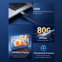 Cable Thunderbolt 5 Tipo C de Ángulo Recto de 80 Gbps con Carga Rápida de 240 W y Revestimiento de TPE para Computadora