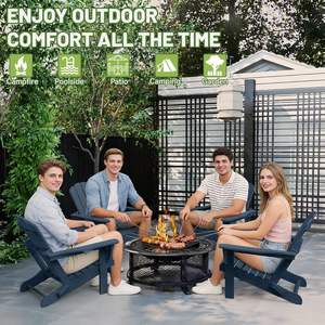 Modern Adirondack Sandalyeler 2'li Set HDPE Dayanıklı Katlanabilir Dış Mekan Sandalyeleri Bardak Tutucu ile Bahçe Veranda Teras ve Ateş Çukuru için - Koyu Mavi - Product Image 6